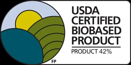 USDA Certified Biobased Product seal, 42% product USDA Certified Biobased Product seal, 42% product