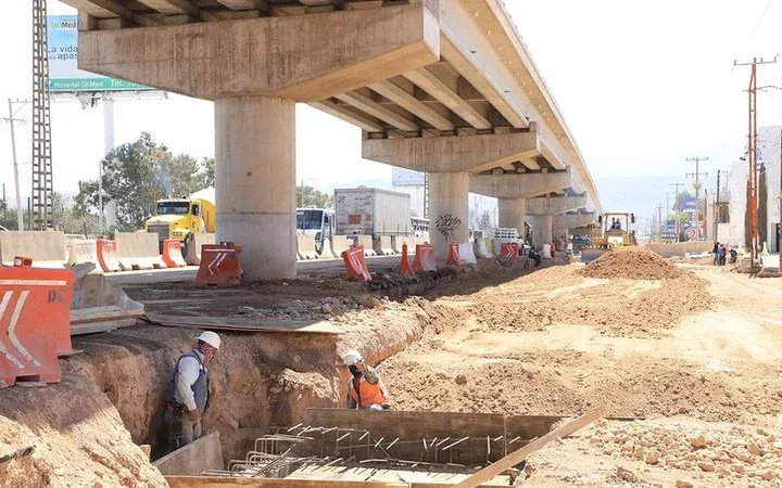 Elevated bridge works with excavation and structures