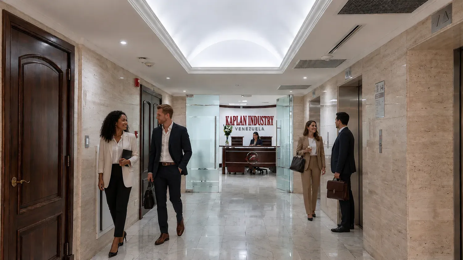 Kaplan Industry team walking through the reception area in Panama