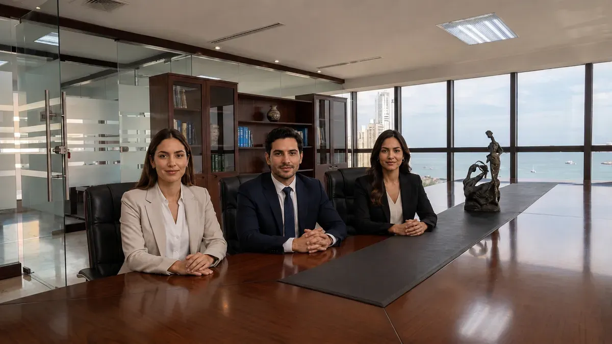 Equipo directivo en la sala de juntas de Kaplan Industry en Panamá