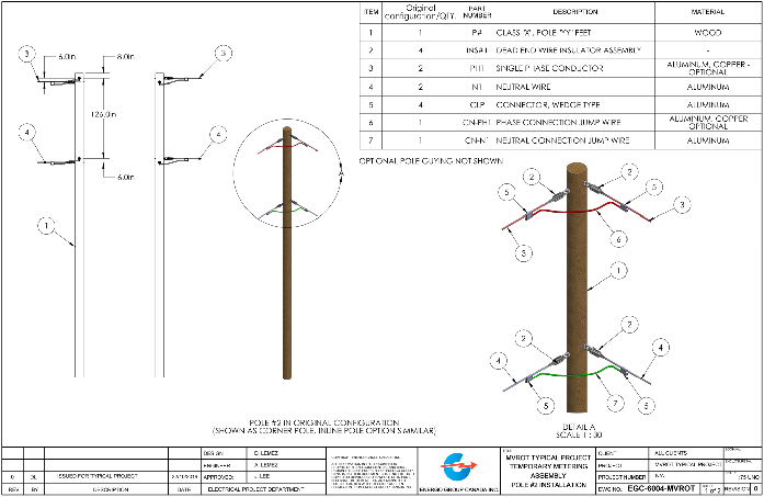 Installation drawing 5: pole #2 in original configuration with parts list