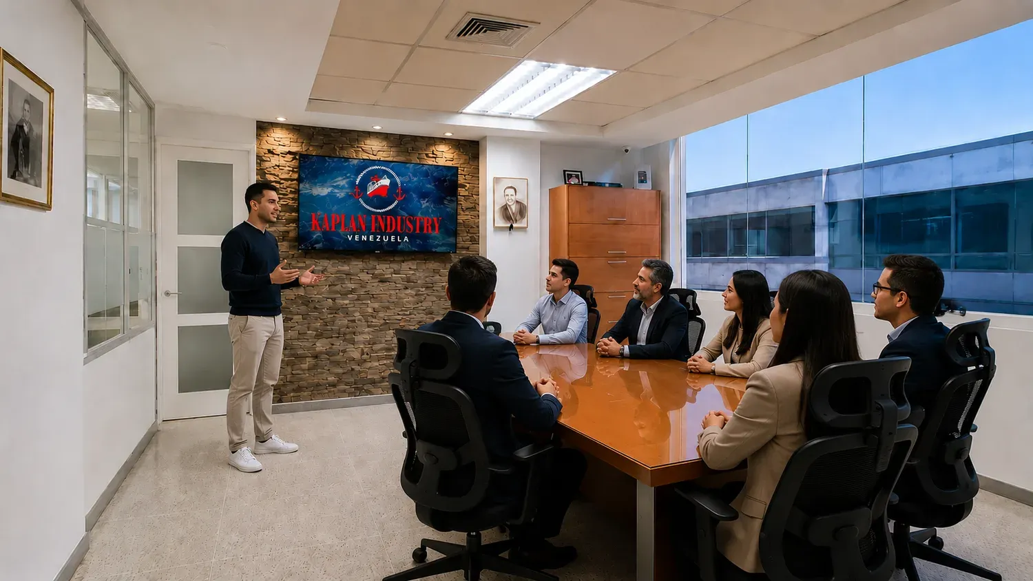 Presentation by the Kaplan Industry team in a meeting room in Venezuela