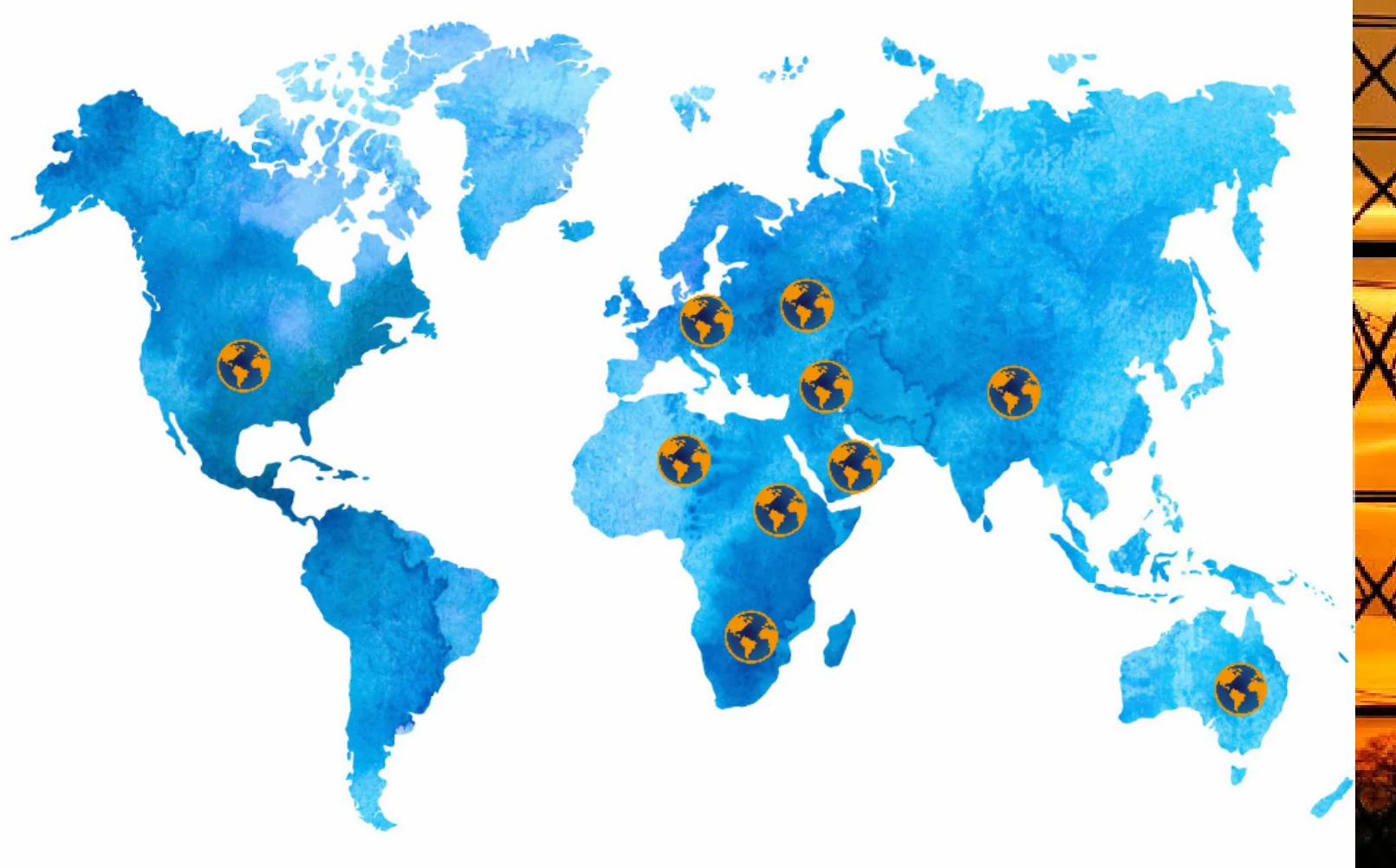 World map showing where VOLTA equipment is active in the Americas, Europe, Africa and Oceania